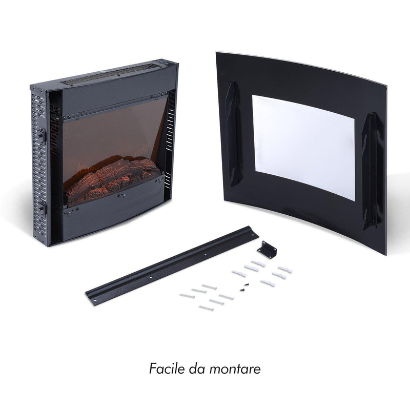 Camino Elettrico da Parete Effetto Fiamma 900W/1800W Nero 