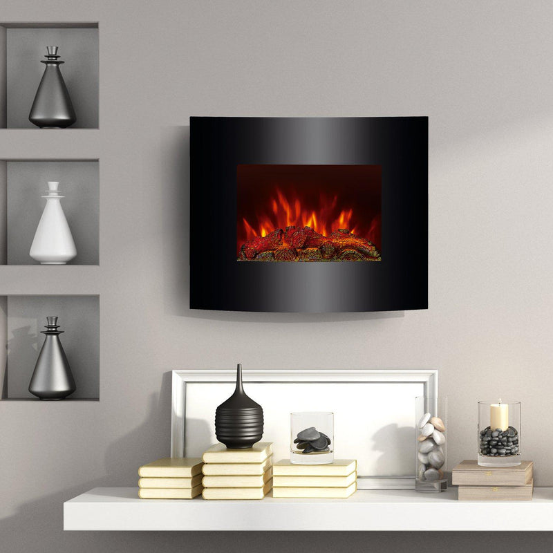 Camino Elettrico da Parete Effetto Fiamma 900W/1800W Nero 