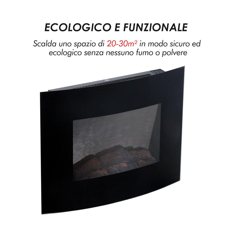 Camino Elettrico da Parete Effetto Fiamma 900W/1800W Nero 