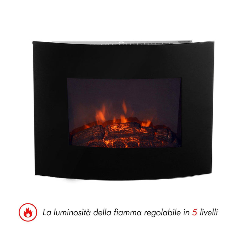 Camino Elettrico da Parete Effetto Fiamma 900W/1800W Nero 