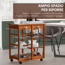 Carrello da Cucina Multiuso in Legno di Pino con 4 Ruote e Cassetti Marrone Chiaro 74x37x75 cm