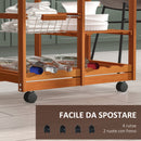 Carrello da Cucina Multiuso in Legno di Pino con 4 Ruote e Cassetti Marrone Chiaro 74x37x75 cm