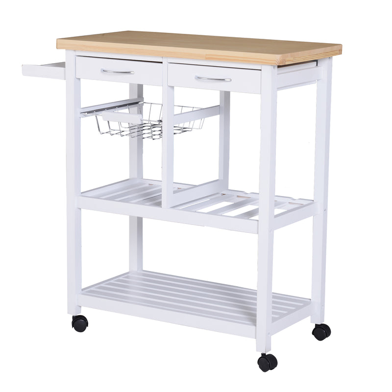 Carrello da Cucina in Legno con 2 Ripiani e Cassetti Bianco 84,5x37,2x85 cm
