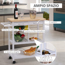 Carrello da Cucina in Legno con 2 Ripiani e Cassetti Bianco 84,5x37,2x85 cm