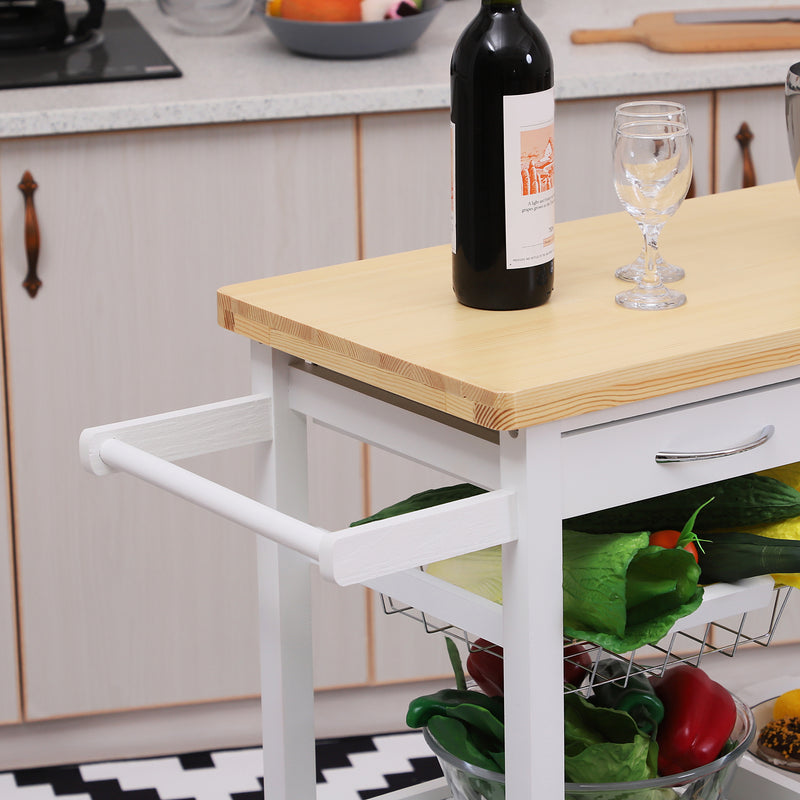Carrello da Cucina in Legno con 2 Ripiani e Cassetti Bianco 84,5x37,2x85 cm
