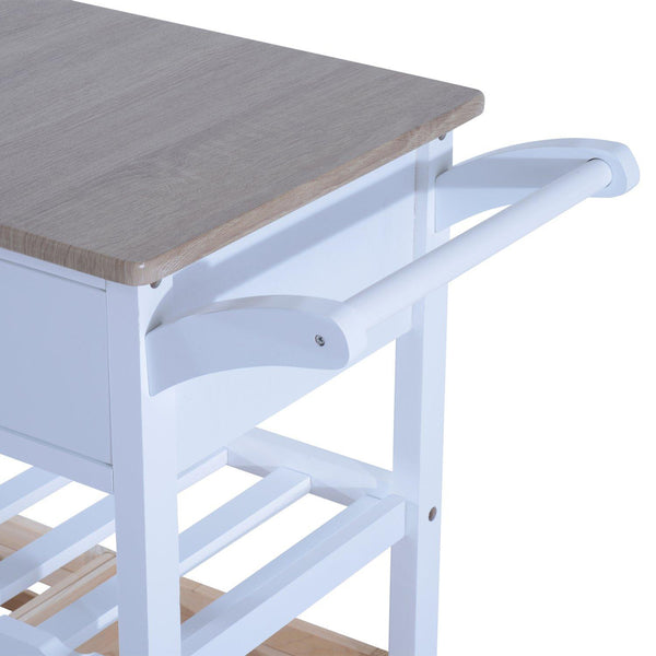 Multifunktionaler Küchenwagen mit 2 Körben und Flaschenhalter aus Weißkiefernholz 70x40x86 cm acquista