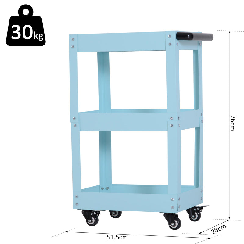 Carrello in Acciaio 3 Ripiani Azzuro 43.5x28x78 cm 