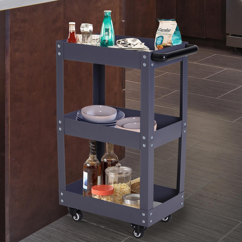 Carrello in Acciaio 3 Ripiani Nero 43.5x28x78 cm 