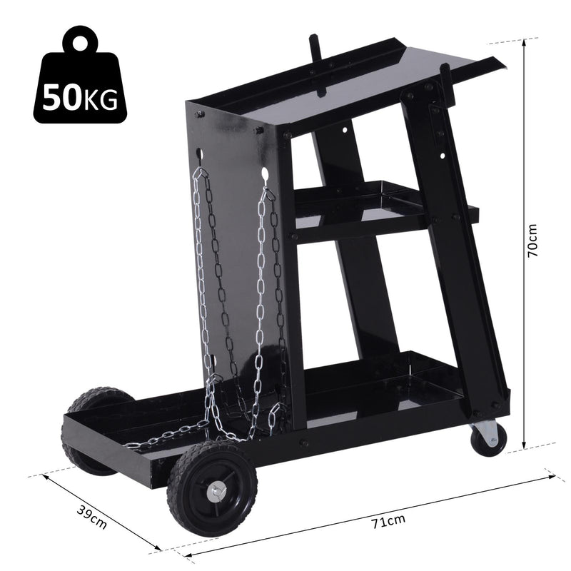 Carrello Porta Utensili Attrezzi a 3 Ripiani 4 Ruote Max 50kg Nero 71x70x39 cm 