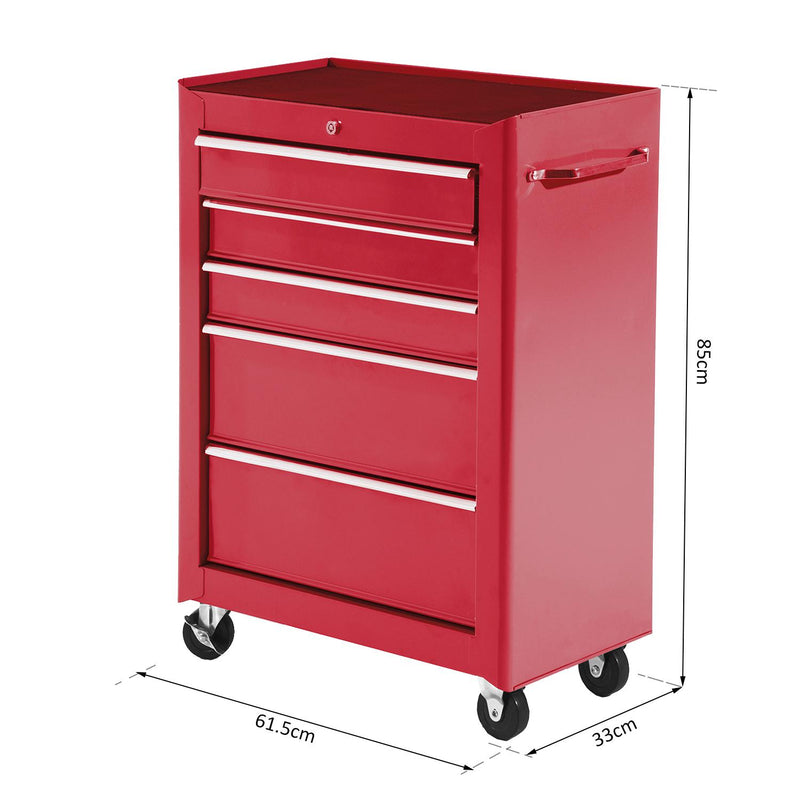 Carrello Porta Utensili Attrezzi Attrezzatura con Cassettiera Rosso 61.5x33x85 cm 