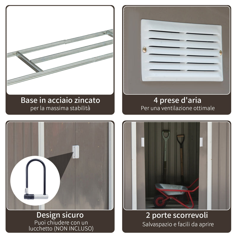 Casetta Box da Giardino in Lamiera Grigio 213x127x185 cm 