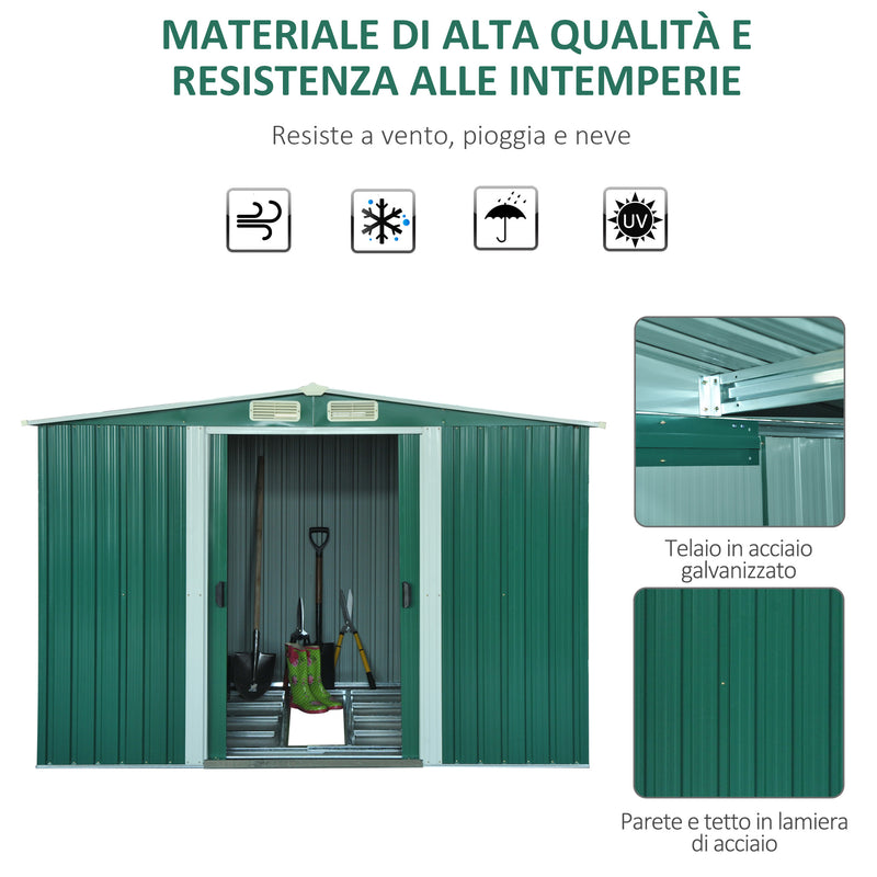 Casetta Box da Giardino in Lamiera Verde 246x192.5x177.5 cm 