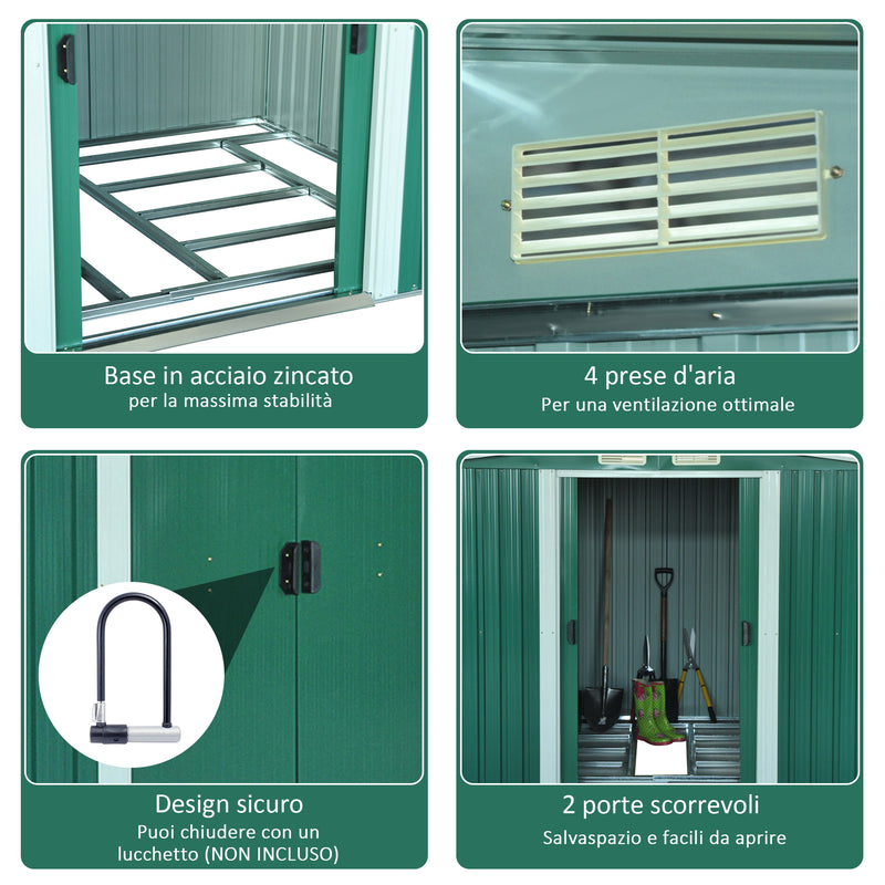 Casetta Box da Giardino in Lamiera Verde 246x192.5x177.5 cm 