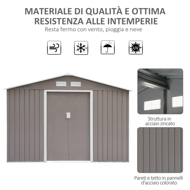 Casetta Box da Giardino in Lamiera Grigia 277x191x192 cm 