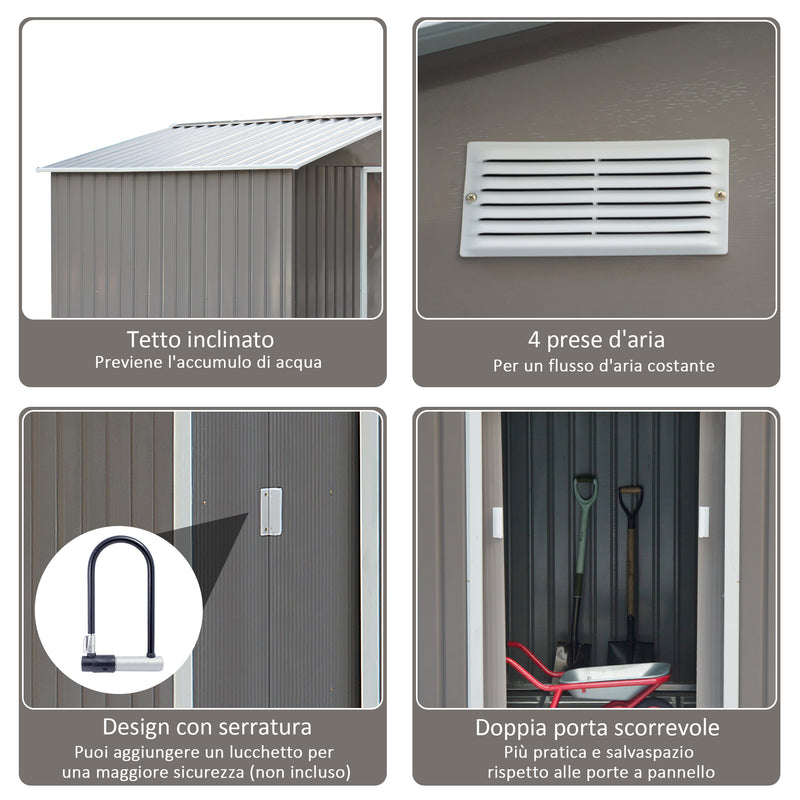 Casetta Box da Giardino in Lamiera Grigia 277x191x192 cm 