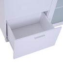 Mobiletto Cassettiera 4 Cassetti 3 Ripiani in Legno e Vetro Temperato Bianco 100x40x116.5 cm 