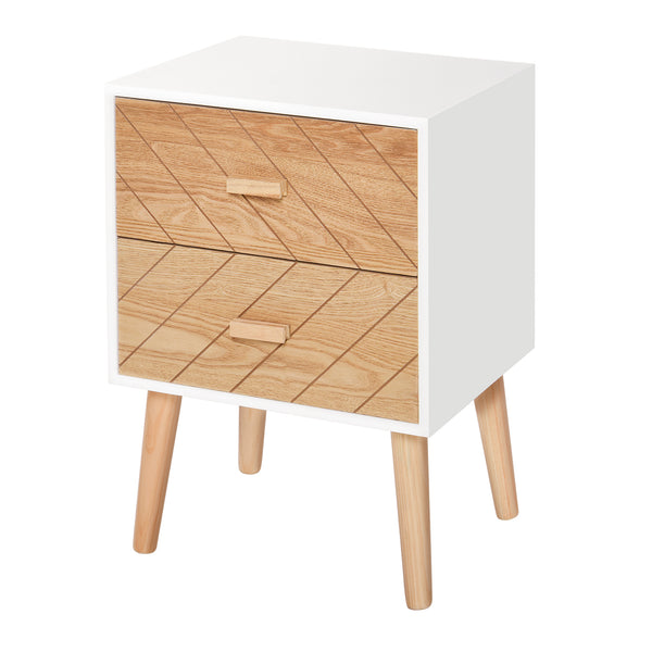 sconto Nachttisch aus Holz 2 Schubladen Skandinavischer Stil Weiß und Holz 40x30x55,5 cm