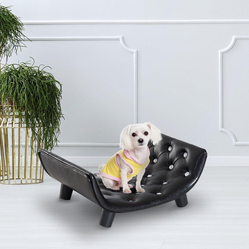 Divanetto Cuccia per Cani e Gatti in Similpelle e Legno Nero 58x43x25 cm 