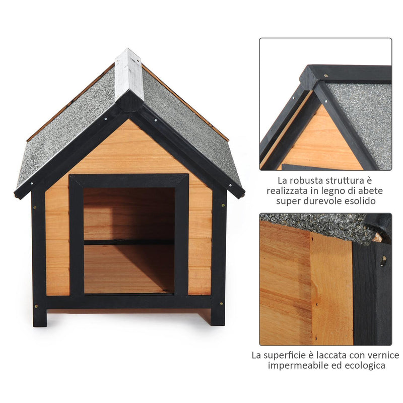 Cuccia per Cani da Esterno con Tetto Spiovente in Legno di Abete Impermeabile 56x60.5x66 cm 