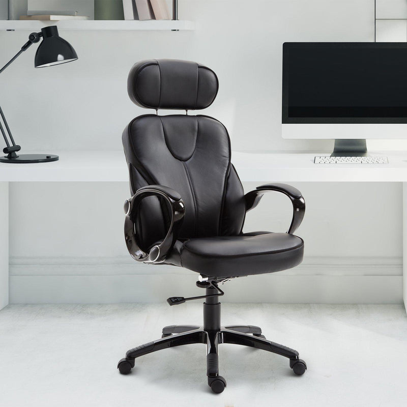 Poltrona Direzionale da Ufficio con Poggiatesta in Similpelle Nero 