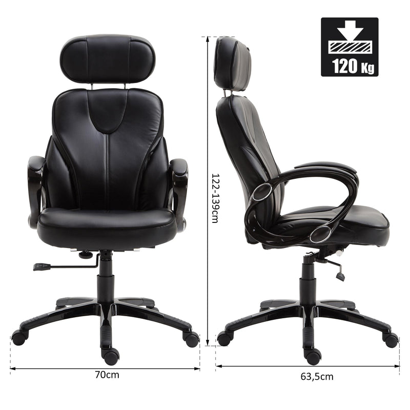 Poltrona Direzionale da Ufficio con Poggiatesta in Similpelle Nero 