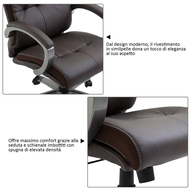 Poltrona Direzionale da Ufficio Girevole in Similpelle Marrone 