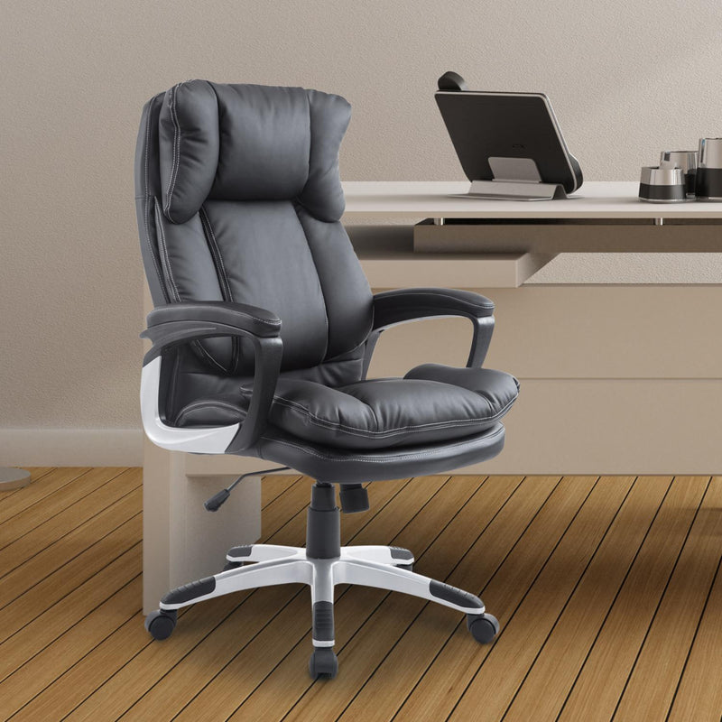 Poltrona Direzionale da Ufficio Ergonomica in Similpelle Nero 