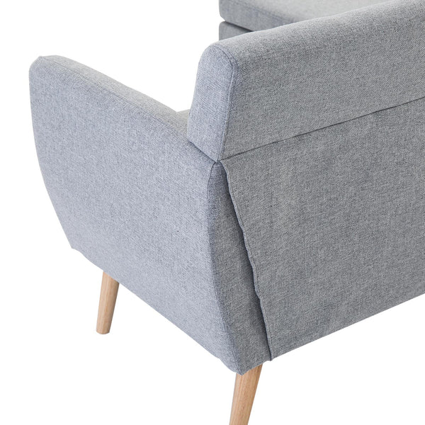 online 3-Sitzer-Sofa mit Chaiselongue, Fußstütze und Kissen aus grauem Leinenstoff