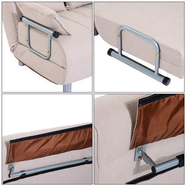 prezzo Schlafsofa 2 Sitze 1 ½ quadratisch in Stahl und Stoff mit 4 cremefarbenen Kissen