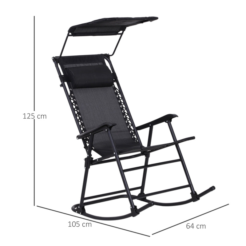 Sedia a Dondolo da Giardino Esterno con Baldacchino Nero 105x64x125 cm 