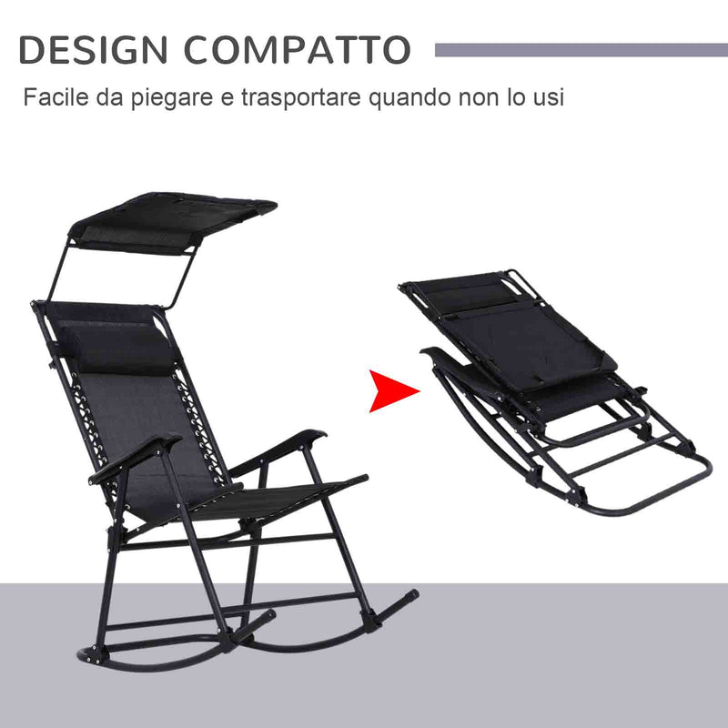 Sedia a Dondolo da Giardino Esterno con Baldacchino Nero 105x64x125 cm 