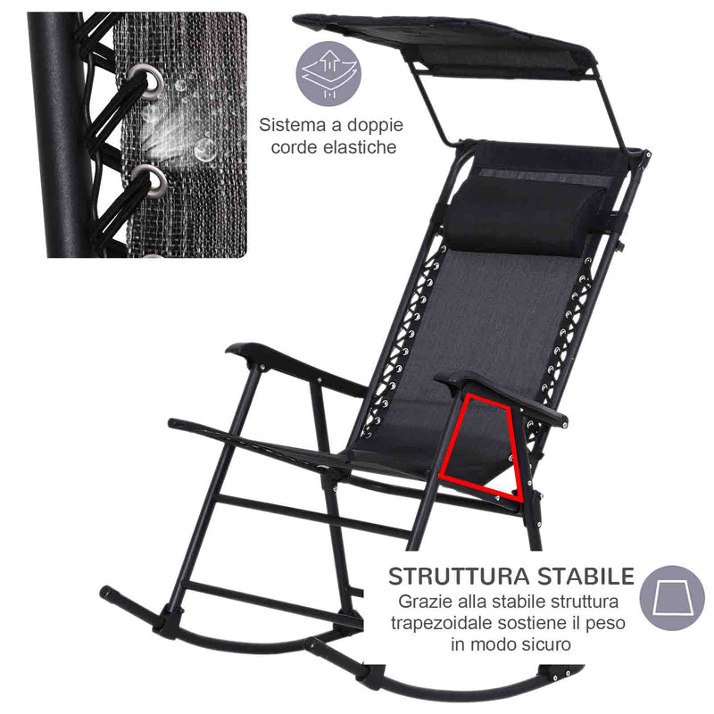 Sedia a Dondolo da Giardino Esterno con Baldacchino Nero 105x64x125 cm 