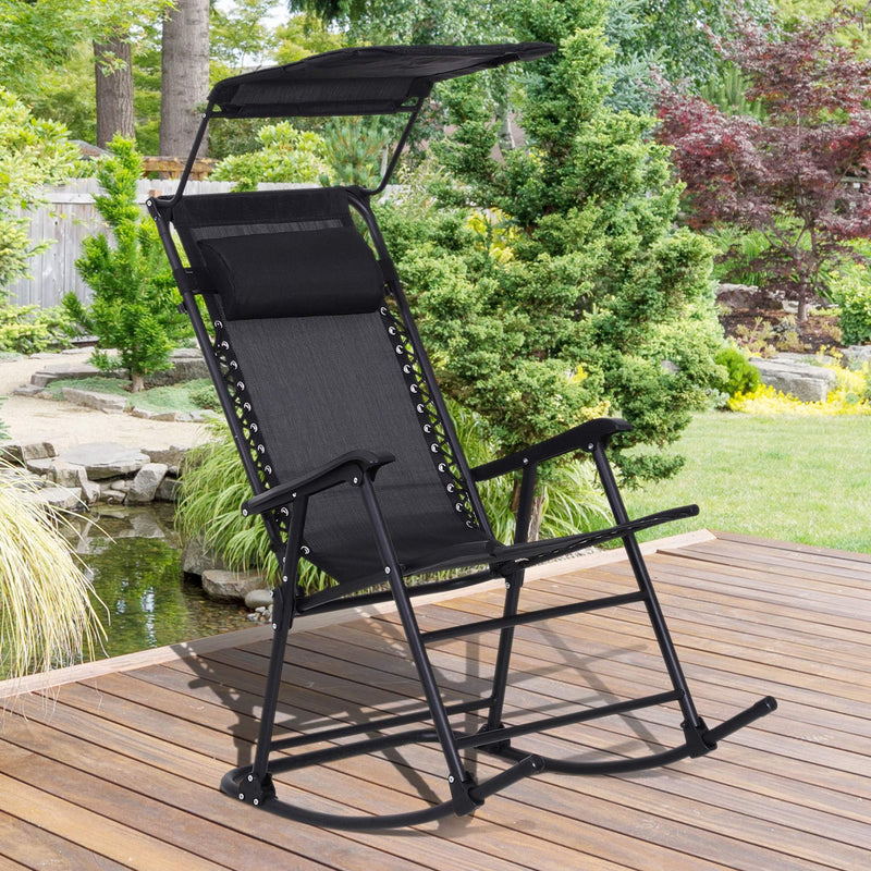 Sedia a Dondolo da Giardino Esterno con Baldacchino Nero 105x64x125 cm 