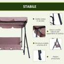 Dondolo da Giardino 3 Posti con Tettuccio Parasole Inclinabile in Acciaio Marrone 