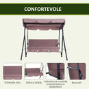 Dondolo da Giardino 3 Posti con Tettuccio Parasole Inclinabile in Acciaio Marrone 