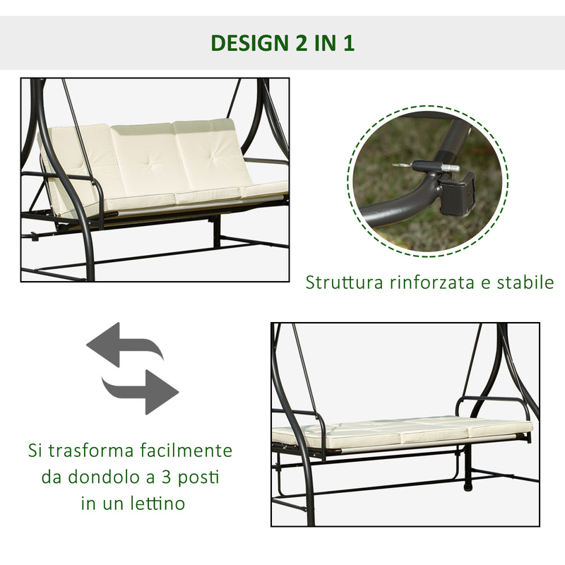 Dondolo da Giardino 3 Posti con Tettuccio Crema 185x125x173 cm 