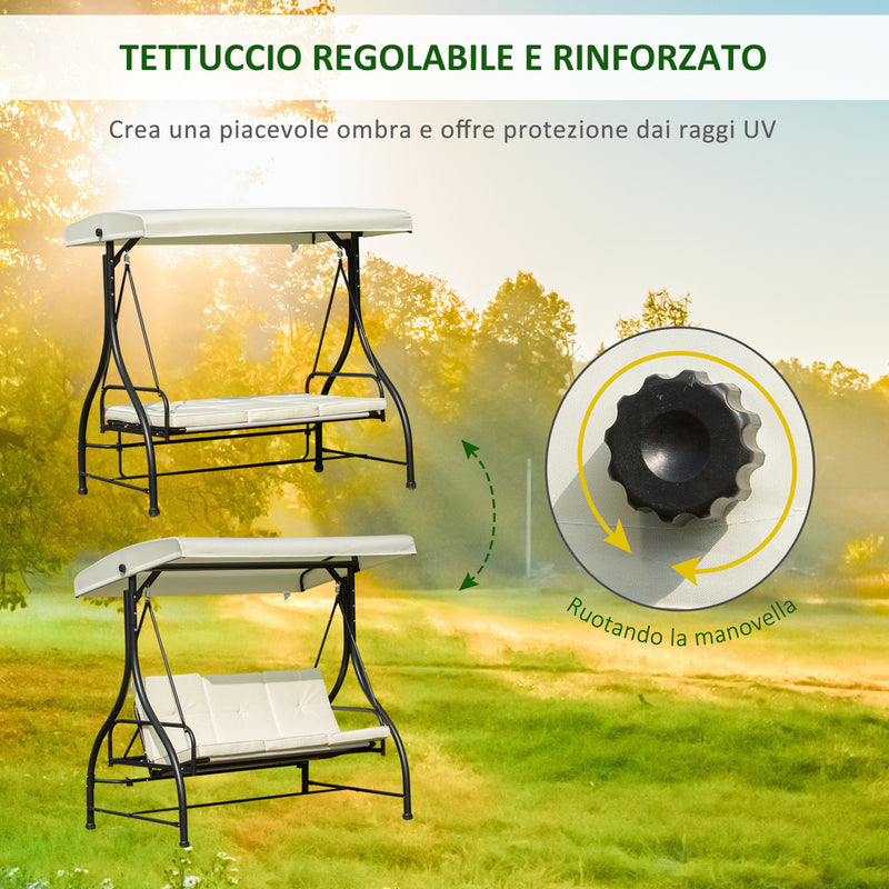 Dondolo da Giardino 3 Posti con Tettuccio Crema 185x125x173 cm 