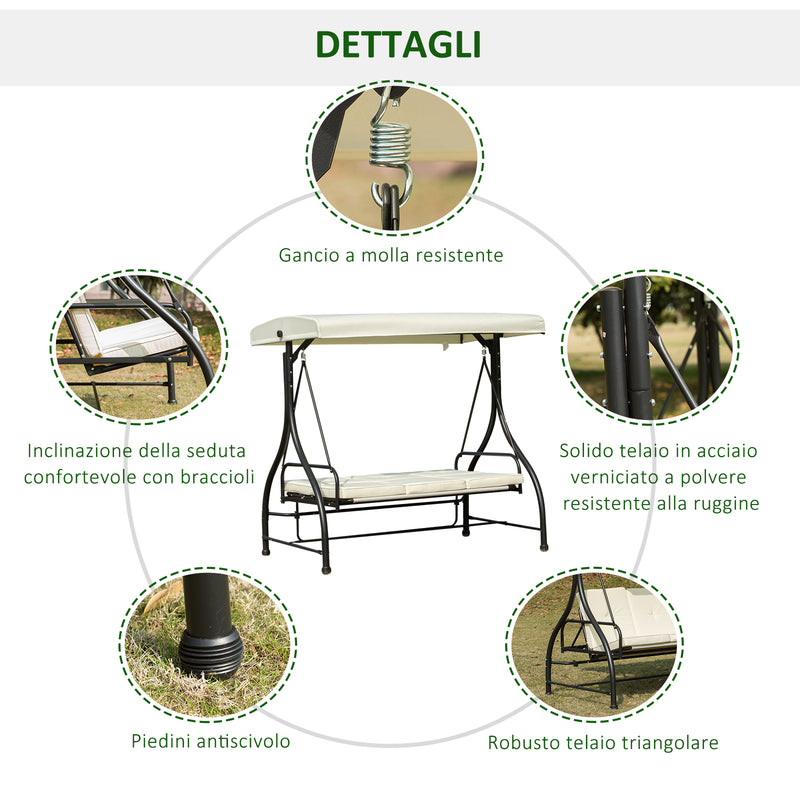 Dondolo da Giardino 3 Posti con Tettuccio Crema 185x125x173 cm 