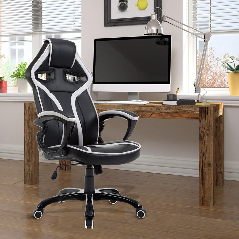 Sedia da Gaming Altezza Regolabile in Similpelle Bianco e Nero 