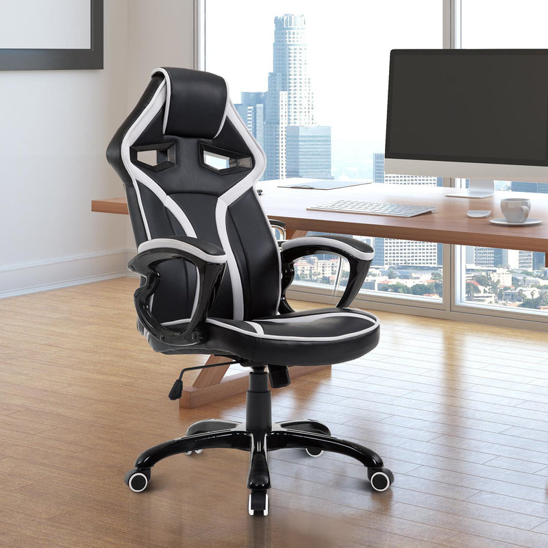 Sedia da Gaming Altezza Regolabile in Similpelle Bianco e Nero 