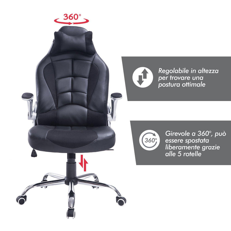 Sedia da Gaming Regolabile e Girevole Nero 