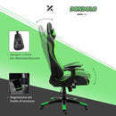 Sedia da Gaming Girevole Reclinabile in Similpelle Nero e Verde 