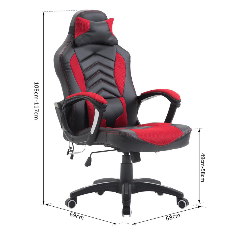 Sedia da Gaming Massaggiante e Riscaldante Rosso e Nero 68x69x108-117 cm 
