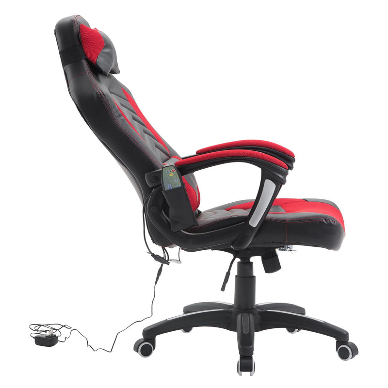 Sedia da Gaming Massaggiante e Riscaldante Rosso e Nero 68x69x108-117 cm 