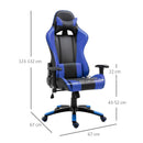 Sedia da Gaming in Similpelle con Sostegno Lombare e Collo Nera e Blu 