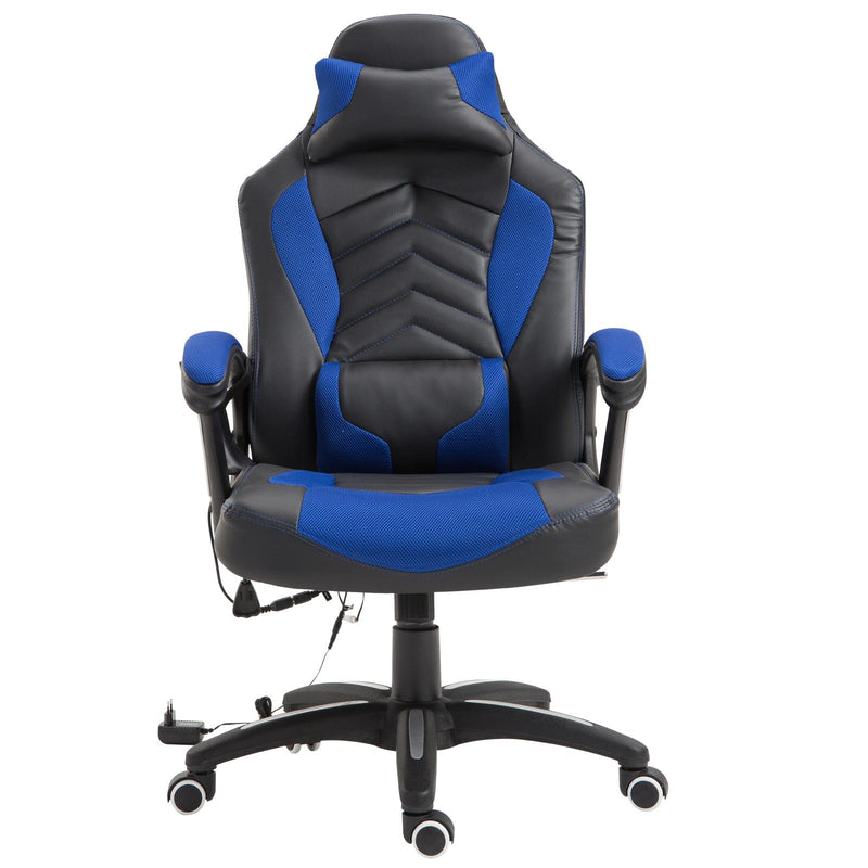 Sedia da Gaming Massaggiante e Riscaldante Blu e Nero 68x69x108-117 cm 