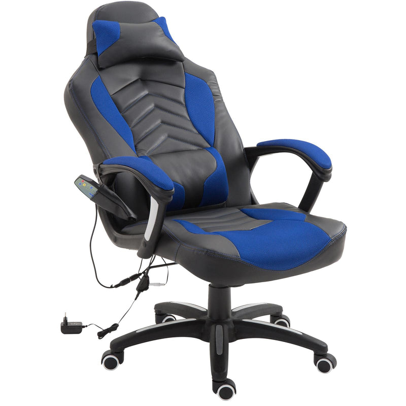 Sedia da Gaming Massaggiante e Riscaldante Blu e Nero 68x69x108-117 cm 
