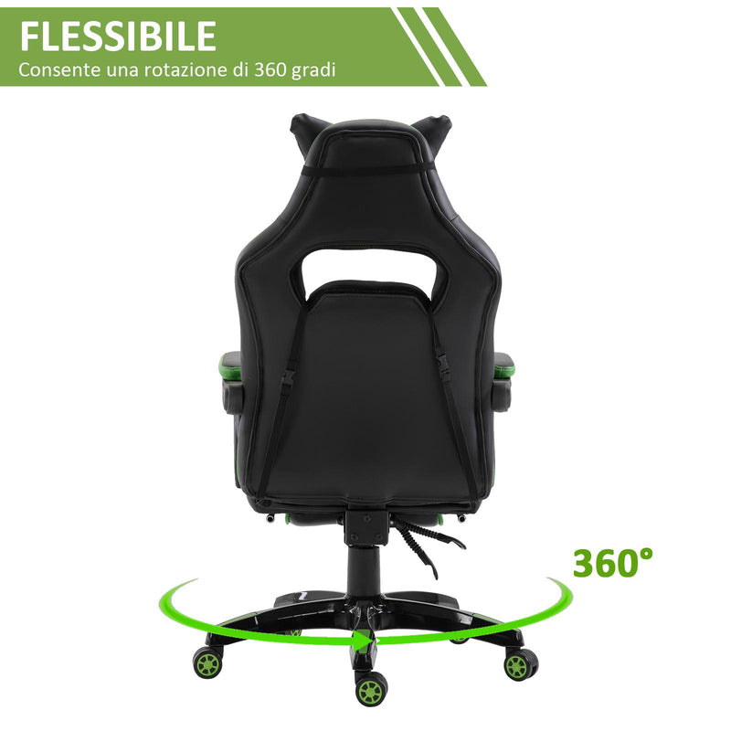 Sedia da Gaming con Rotelle in Similpelle Nero e Verde 
