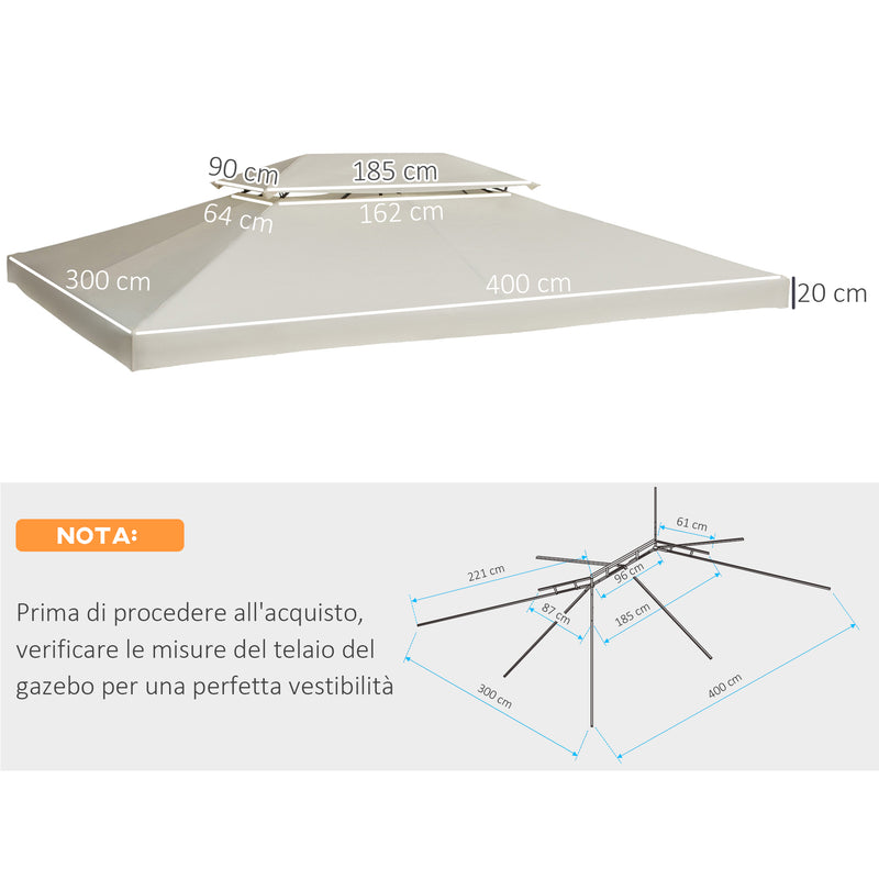 Tetto di Ricambio Impermeabile per Gazebo da Giardino Doppio Tetto 3x4m 