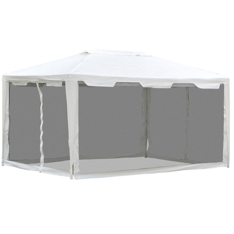 Gazebo in Tessuto PE con Zanzariera Bianco 4x3m 